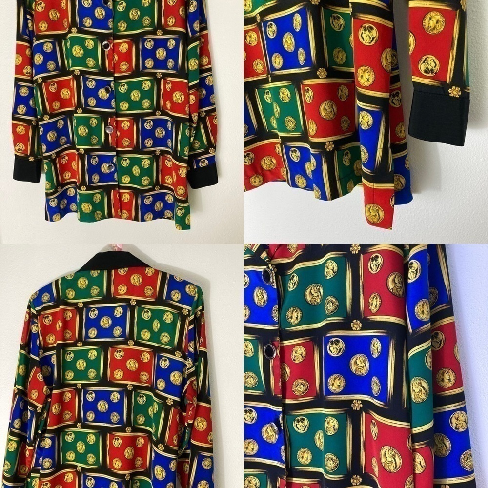 Vintage colorful printed coin button up top - Picture 13 of 16